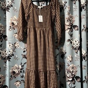 NWT Lucky Brand Smocked Bodice Flannel Midi Dress